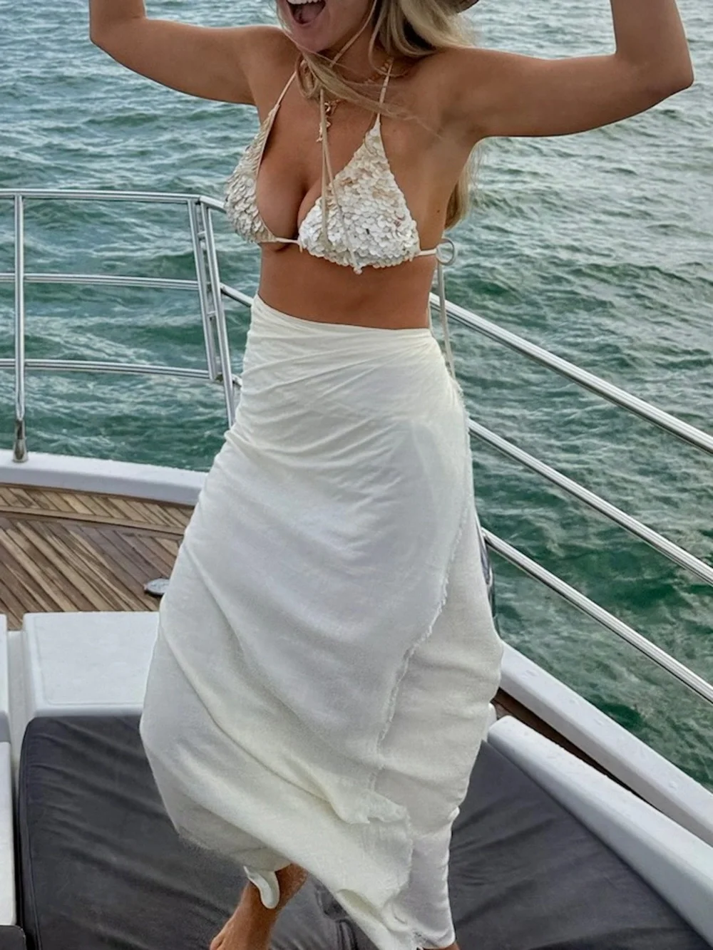 Monday Swimwear White Sequin Tie-Side Bikini - Picture 5 of 5